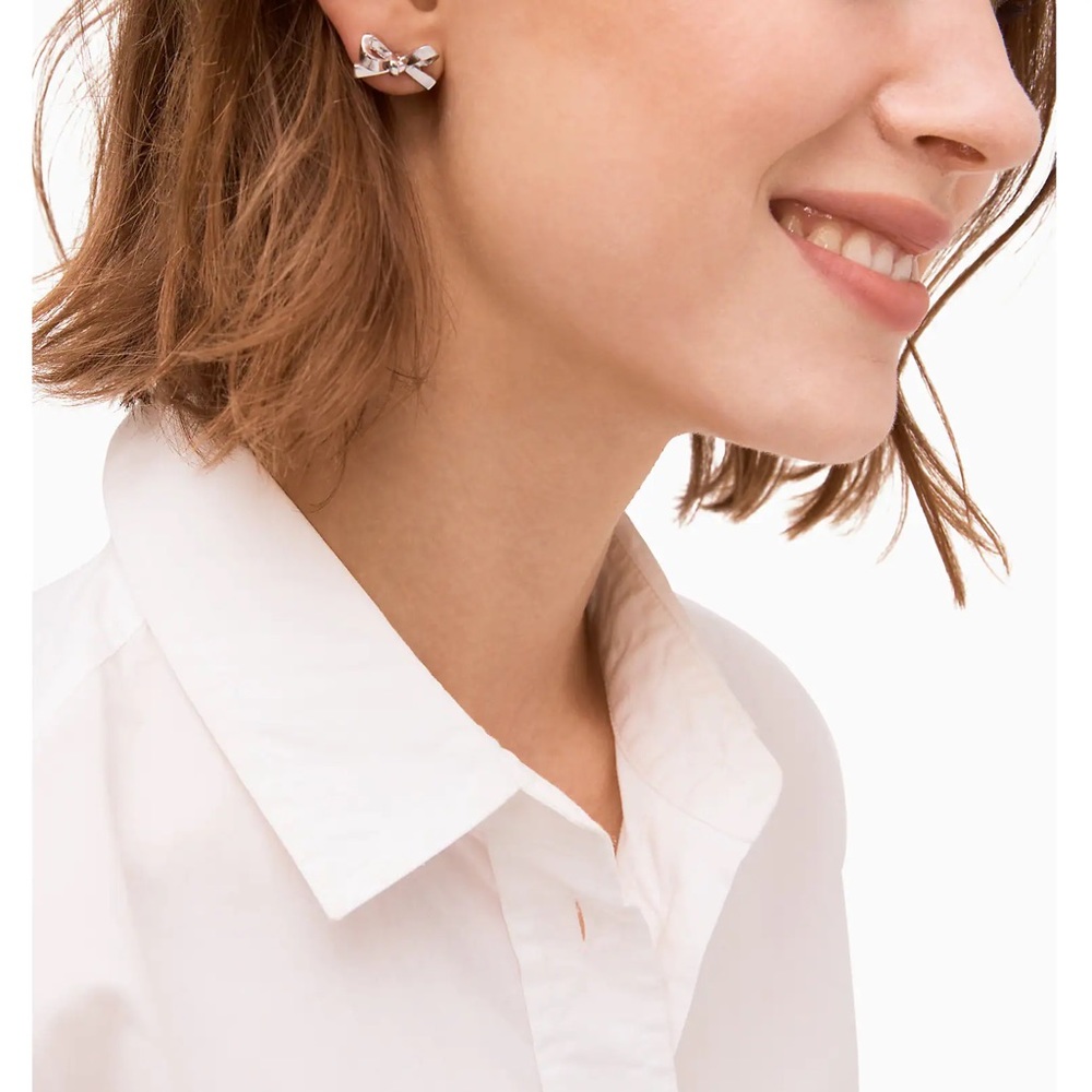 HP 11/8!! NWT Kate Spade Silver Skinny Mini Bow Studs - Picture 2 of 6